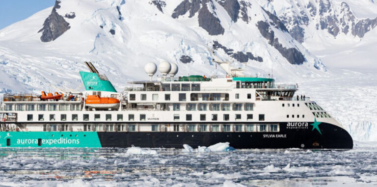 Aurora Expeditions Greg Mortimer with X-Bow hull design in Antarctic waters